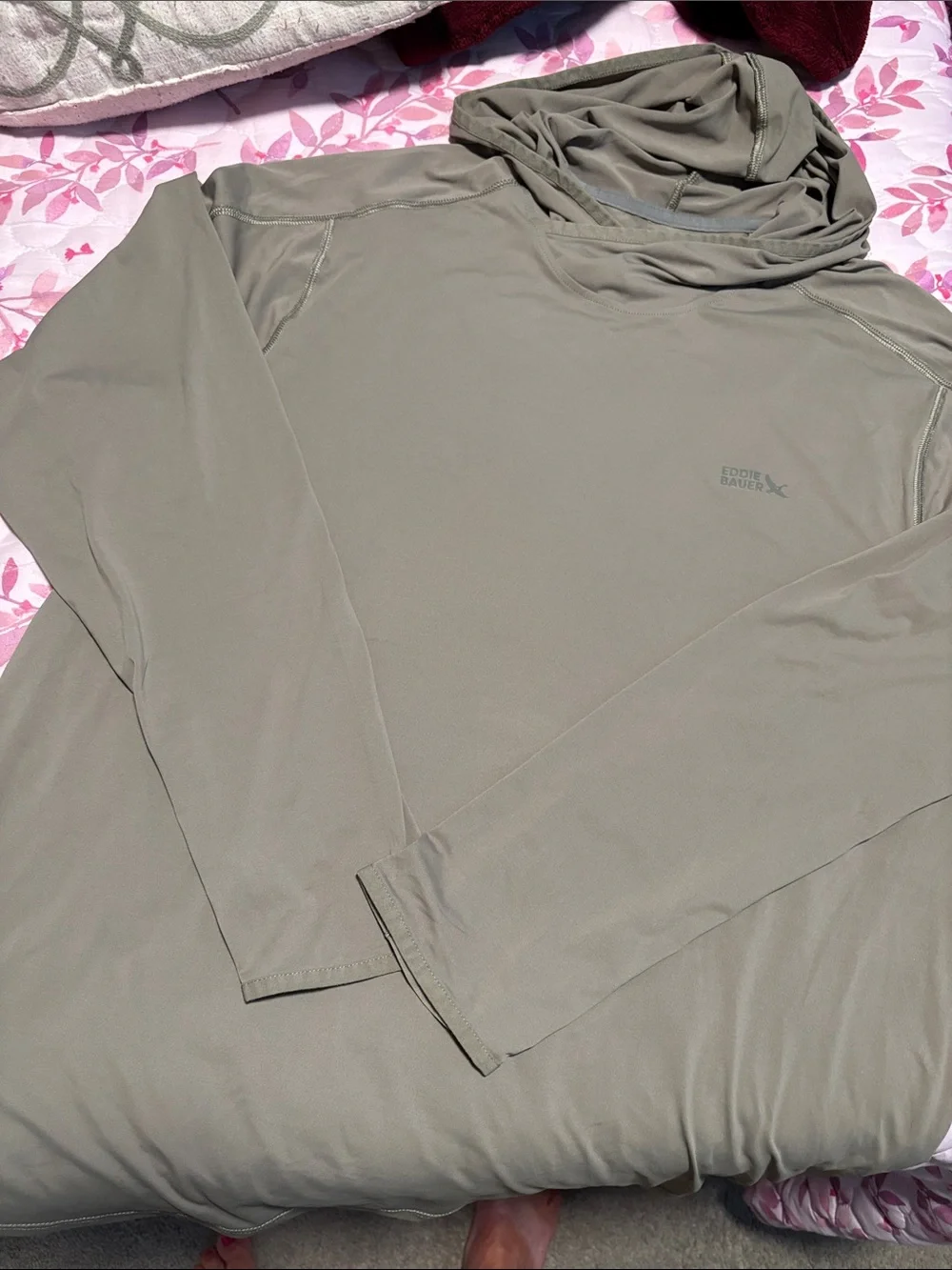 Eddie Bauer Olive Green Hooded Sun Shirt